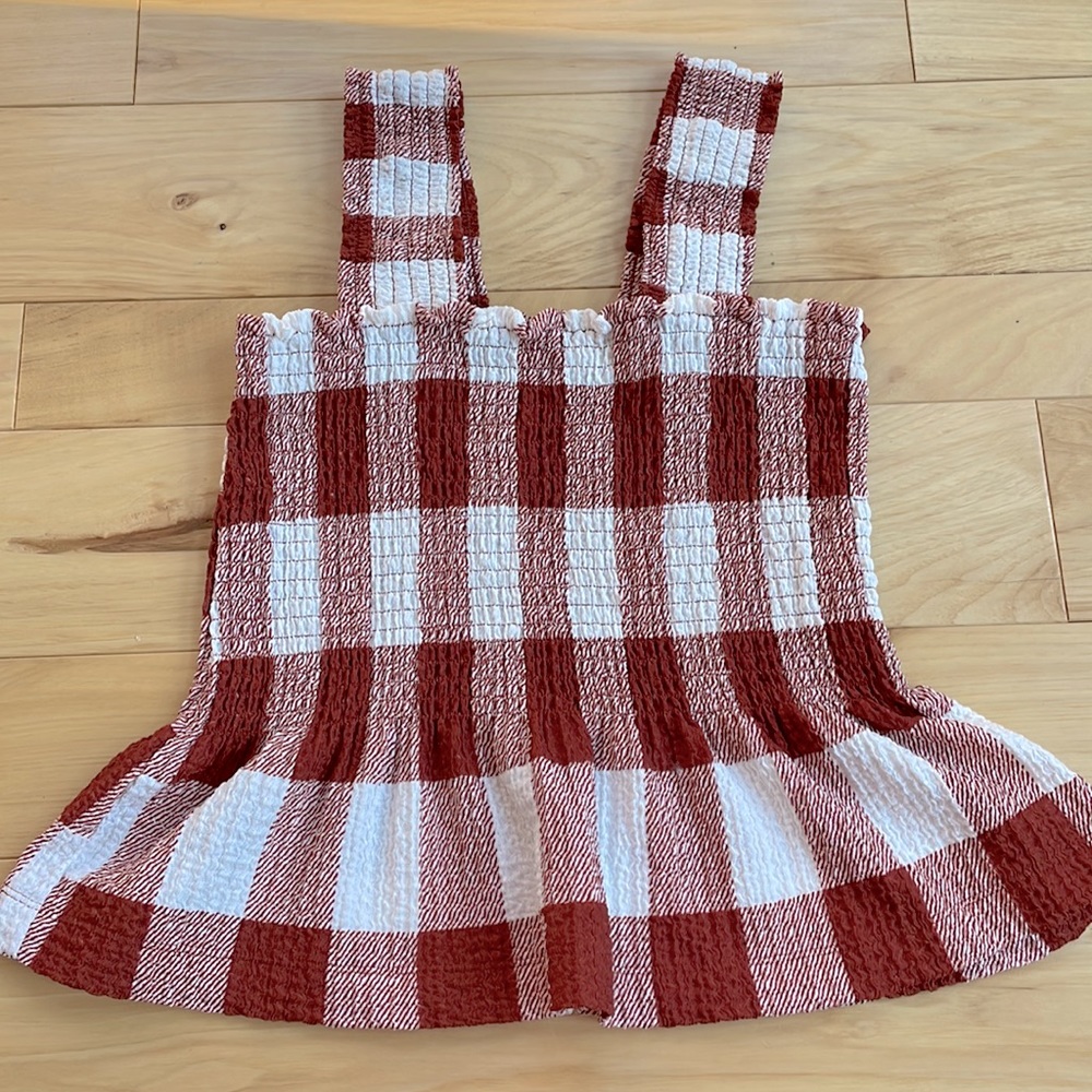 Smocked Plaid Peplum Tank